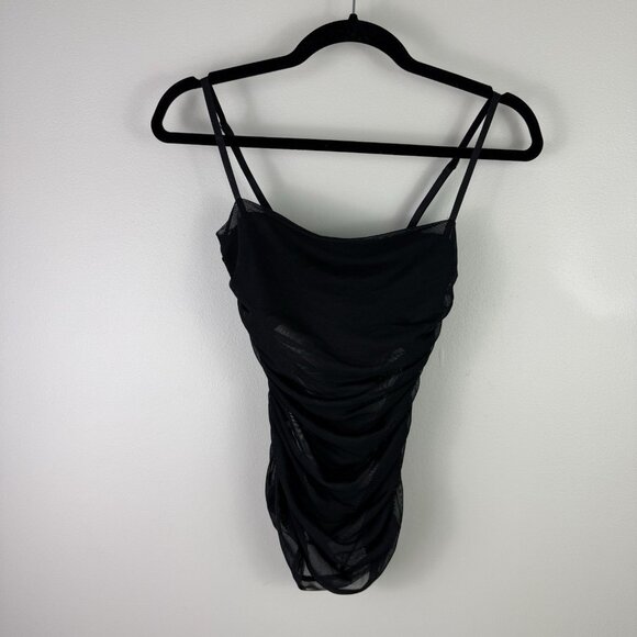 Open Edit Ruched Mesh Camisole XS Black Sheer Layered Tube Top Y2K Night Out - Picture 2 of 7